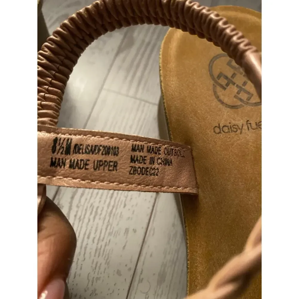 Daisy Fuentes Tan Rhinestone Braided Wedge Sandals Size 8.5 Slip-On Platform - Picture 4 of 5